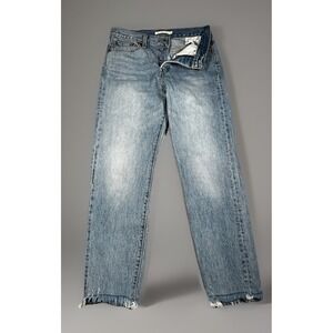 Levis Premium Jeans Womens 27 Blue Wedgie Straight Big 'E' Button Fly Raw Hem